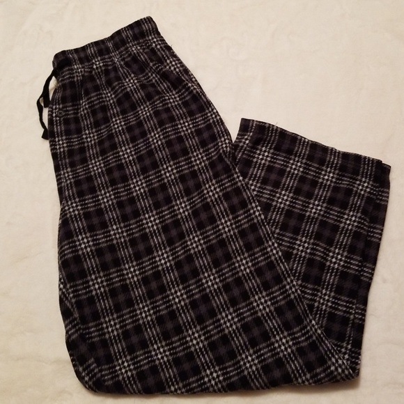 Mens Pajama Pants RED GRAY PLAID FLANNEL Elast Waist 2 POCKETS Size XL 40-42